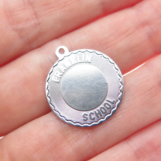 925 Sterling Silver Vintage Franklin School Minimalist Charm Pendant