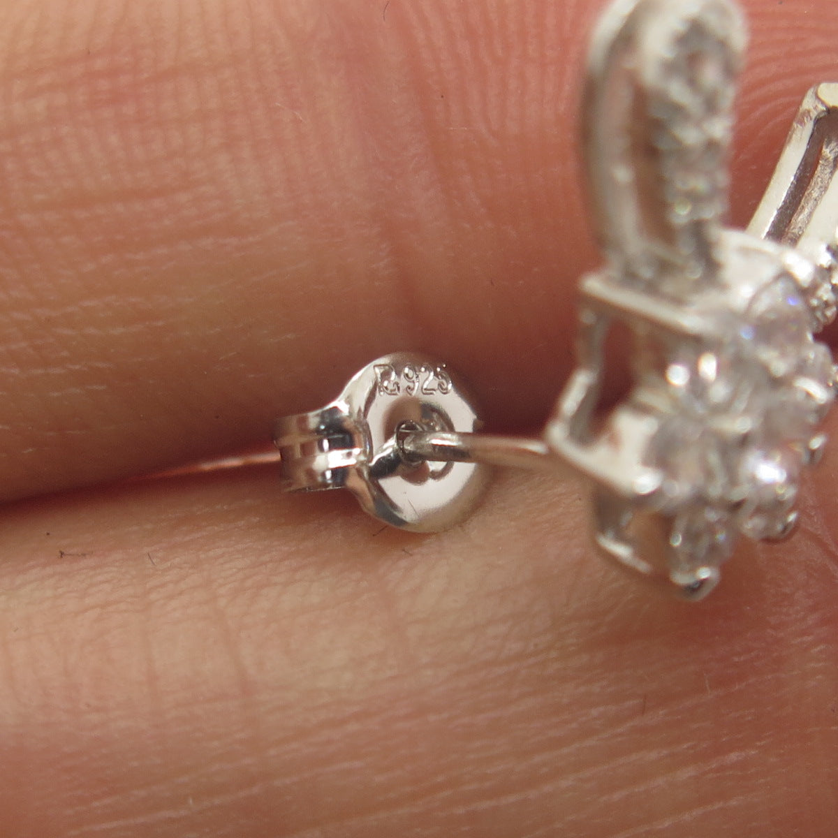 ROSS SIMONS 925 Sterling Silver Round-Cut C Z Floral Stud Earrings