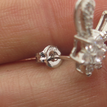 ROSS SIMONS 925 Sterling Silver Round-Cut C Z Floral Stud Earrings
