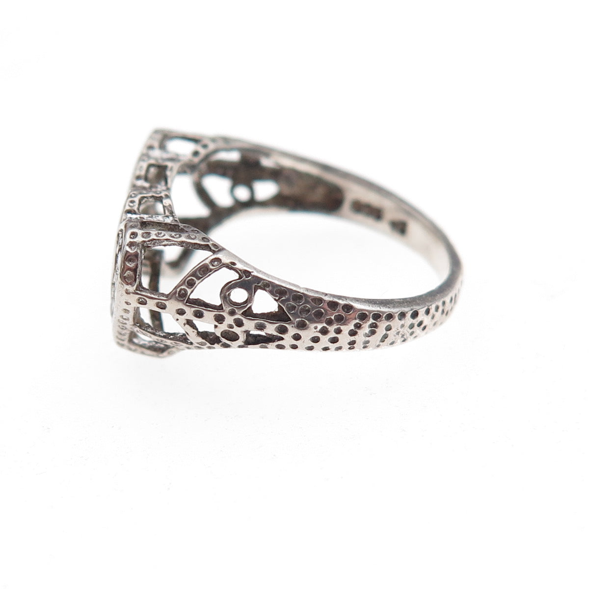 925 Sterling Silver Round-Cut C Z Couple Heart Oxidized Ring Size 6