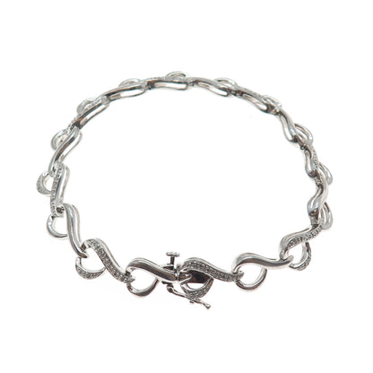 SUN 925 Sterling Silver Real Round-Cut Diamond Heart Link Bracelet 7"