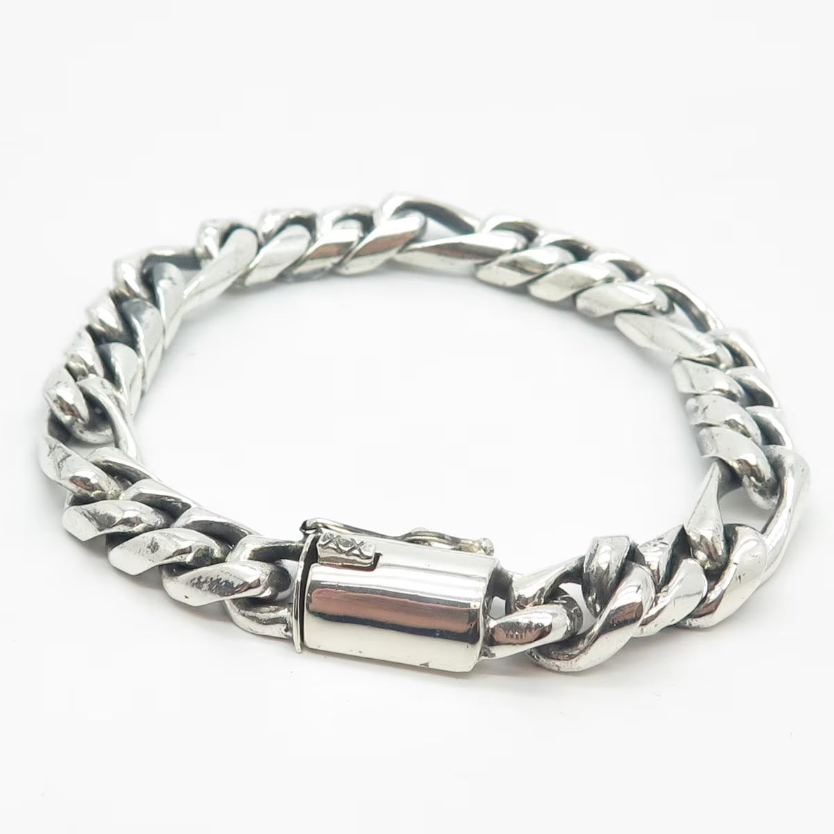 925 Sterling Silver Vintage Heavy Figaro Link Bracelet 8"