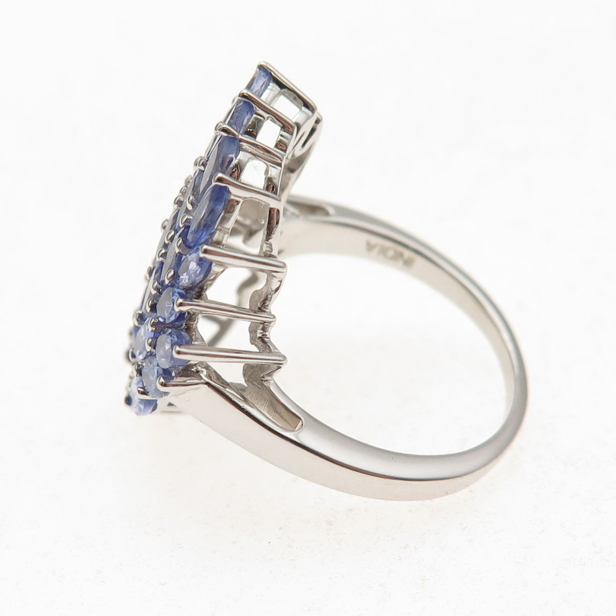 925 Sterling Silver Real Marquise-Cut Tanzanite & White Topaz Ring Size 8