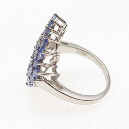 925 Sterling Silver Real Marquise-Cut Tanzanite & White Topaz Ring Size 8