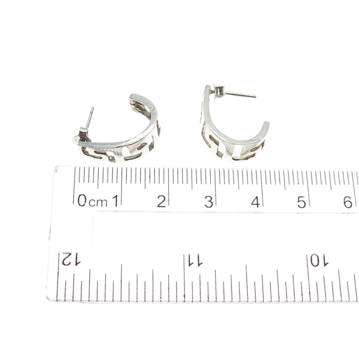 925 Sterling Silver Vintage Greek Key Hoop Earrings