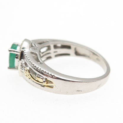 Chuck Clemency 925 Sterling Silver 2-Tone Real Diamond & Emerald Ring Size 8.25