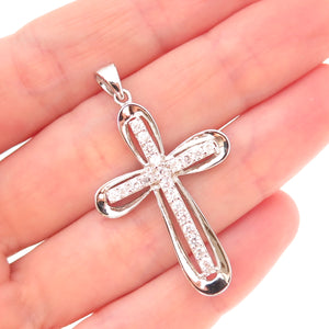 925 Sterling Silver Round-Cut C Z Cross Religious Charm Pendant
