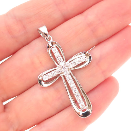 925 Sterling Silver Round-Cut C Z Cross Religious Charm Pendant
