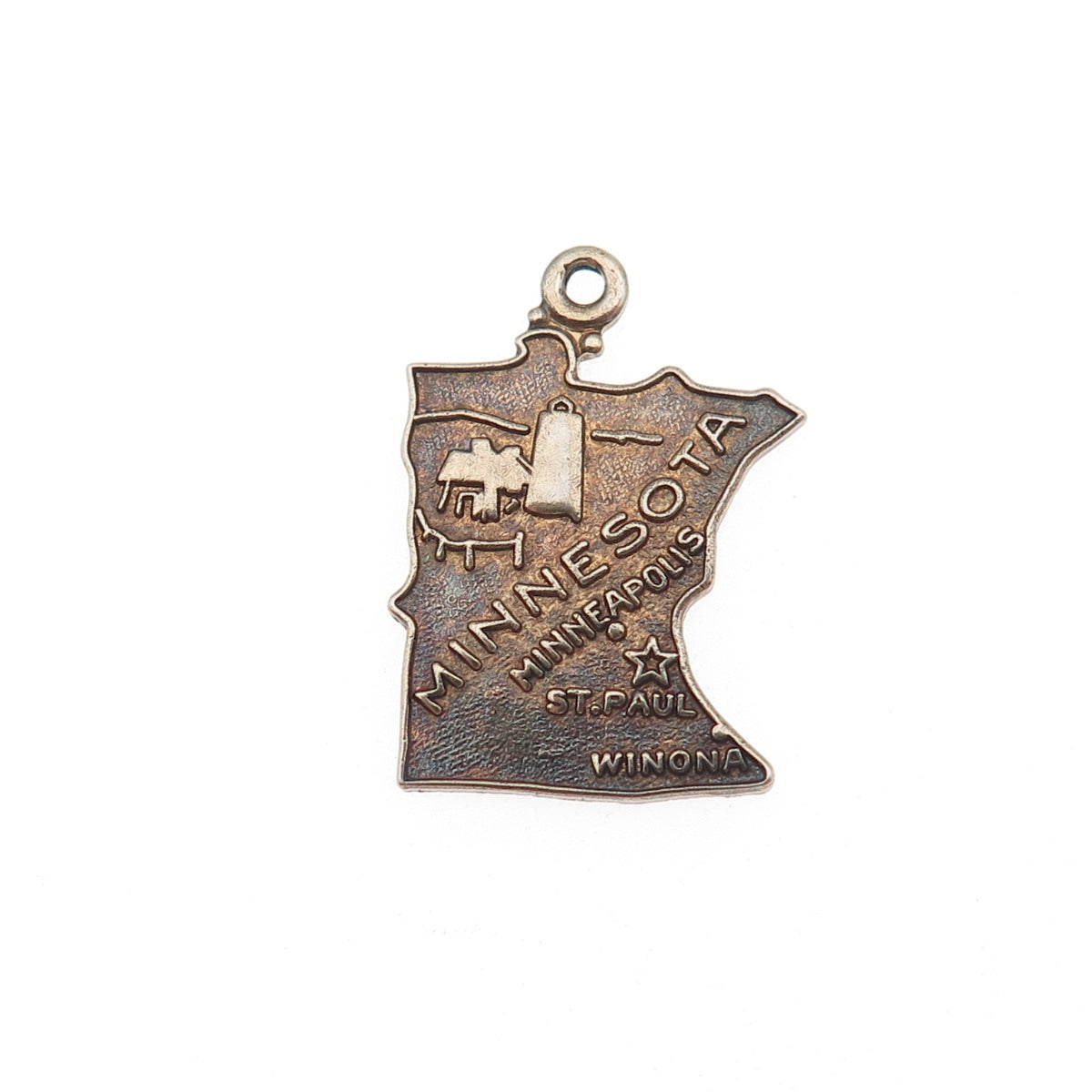 Wells 925 Sterling Silver Gold Plated Vintage Minnesota State Map Charm Pendant