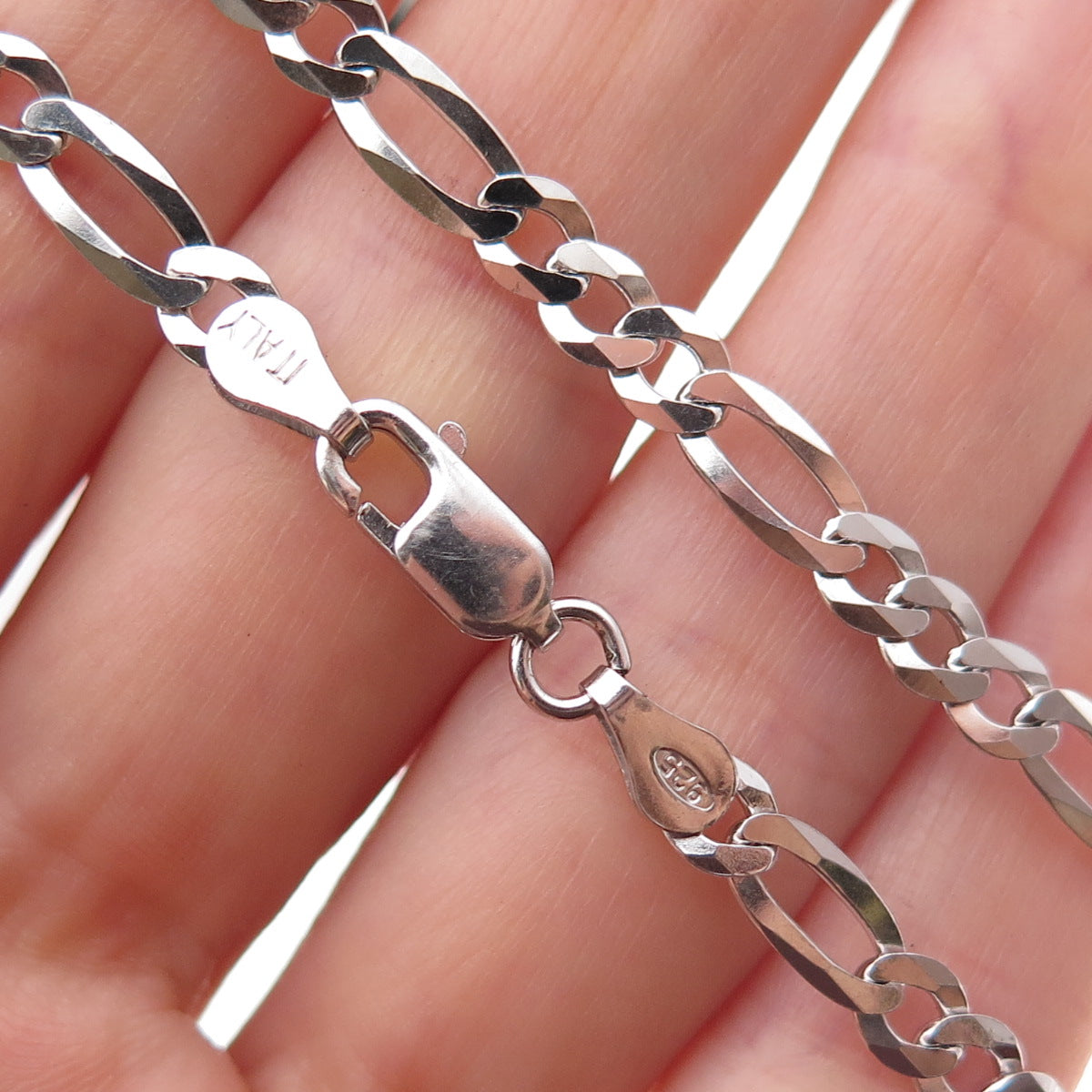 925 Sterling Silver Italy Figaro Chain Necklace 20"