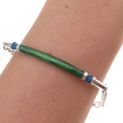 925 Sterling Silver Vintage Enamel Bar Rolo Link Bracelet 6.5"