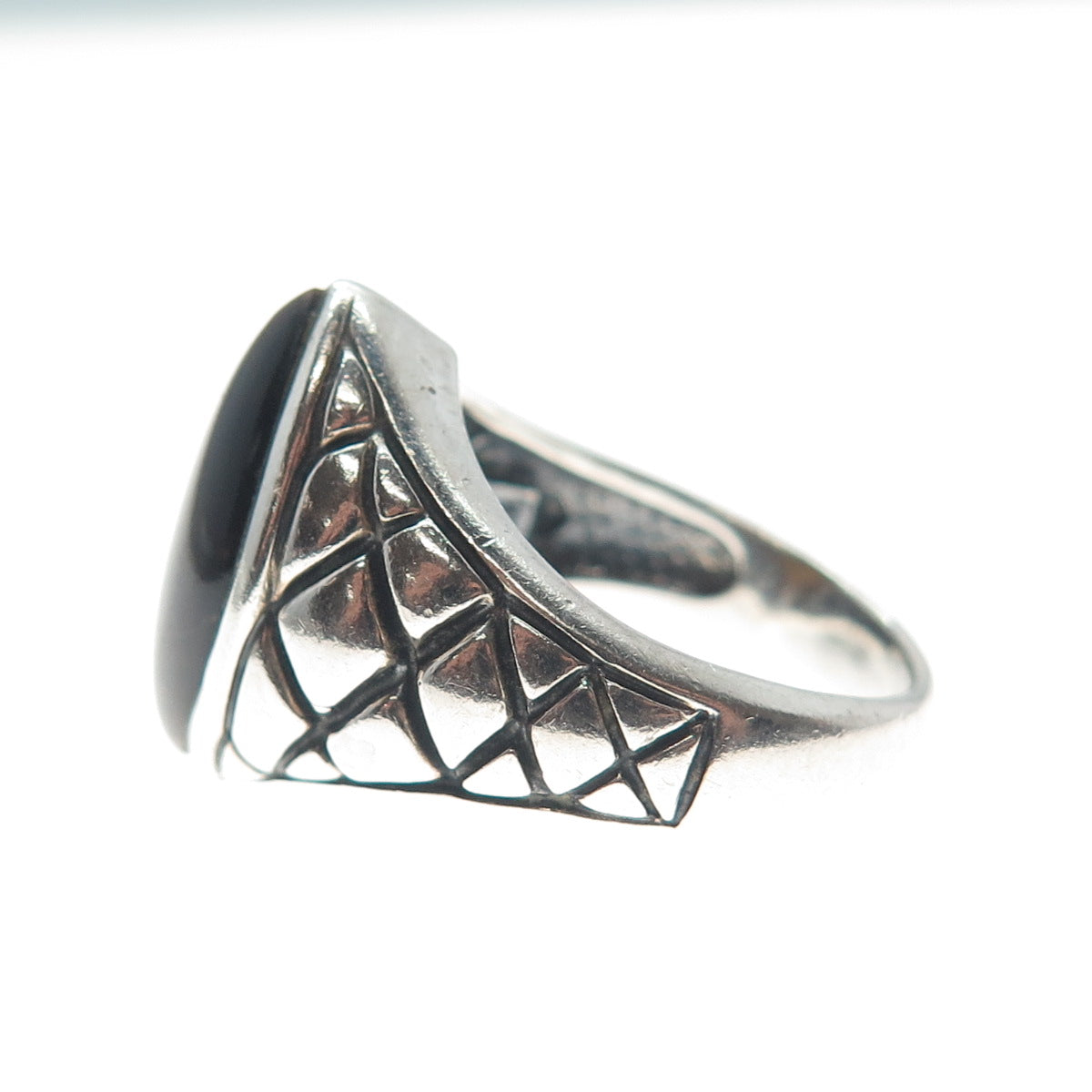 SX SALLY C Sterling Silver Vintage Real Tiger Eye Woven Oxidized Ring Size 8.25
