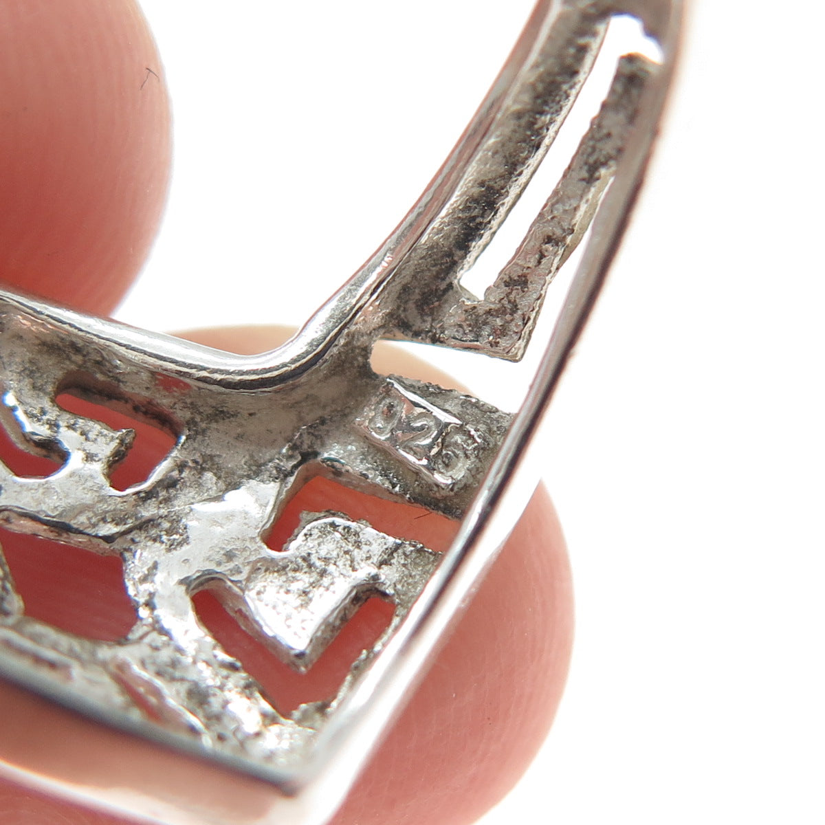 925 Sterling Silver Vintage Ethnic Sun Symbol Zig Zag Ring Size 7.25