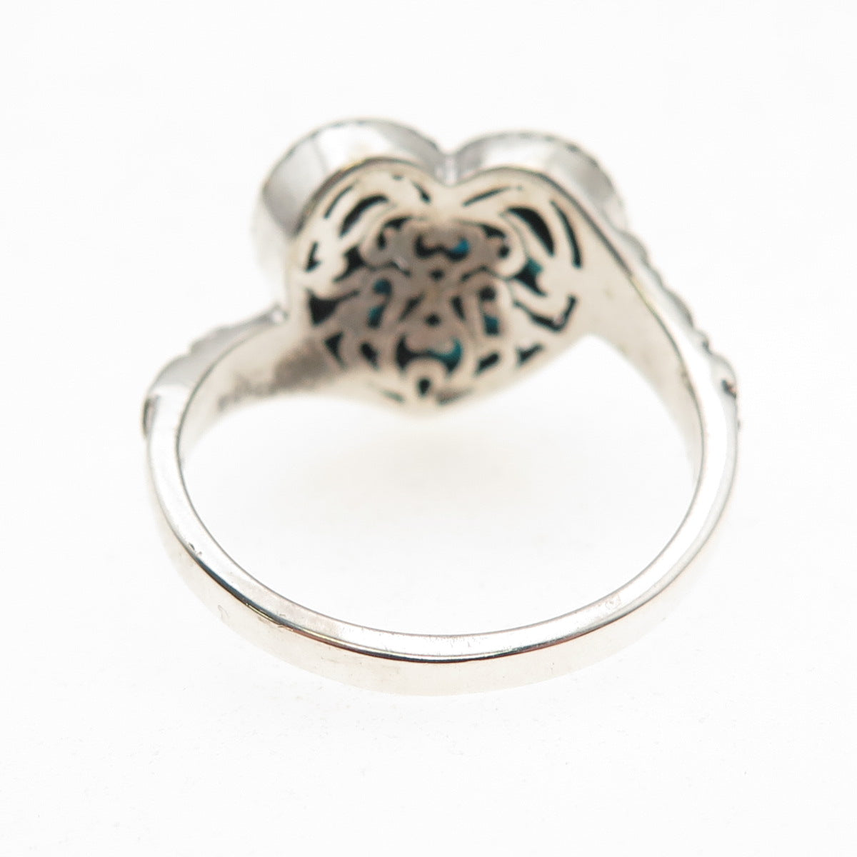 Samuel Benham 925 Sterling Silver Vintage Real Turquoise Heart Ring Size 10.25