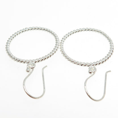 925 Sterling Silver Twisted Rope Circle Dangling Earrings