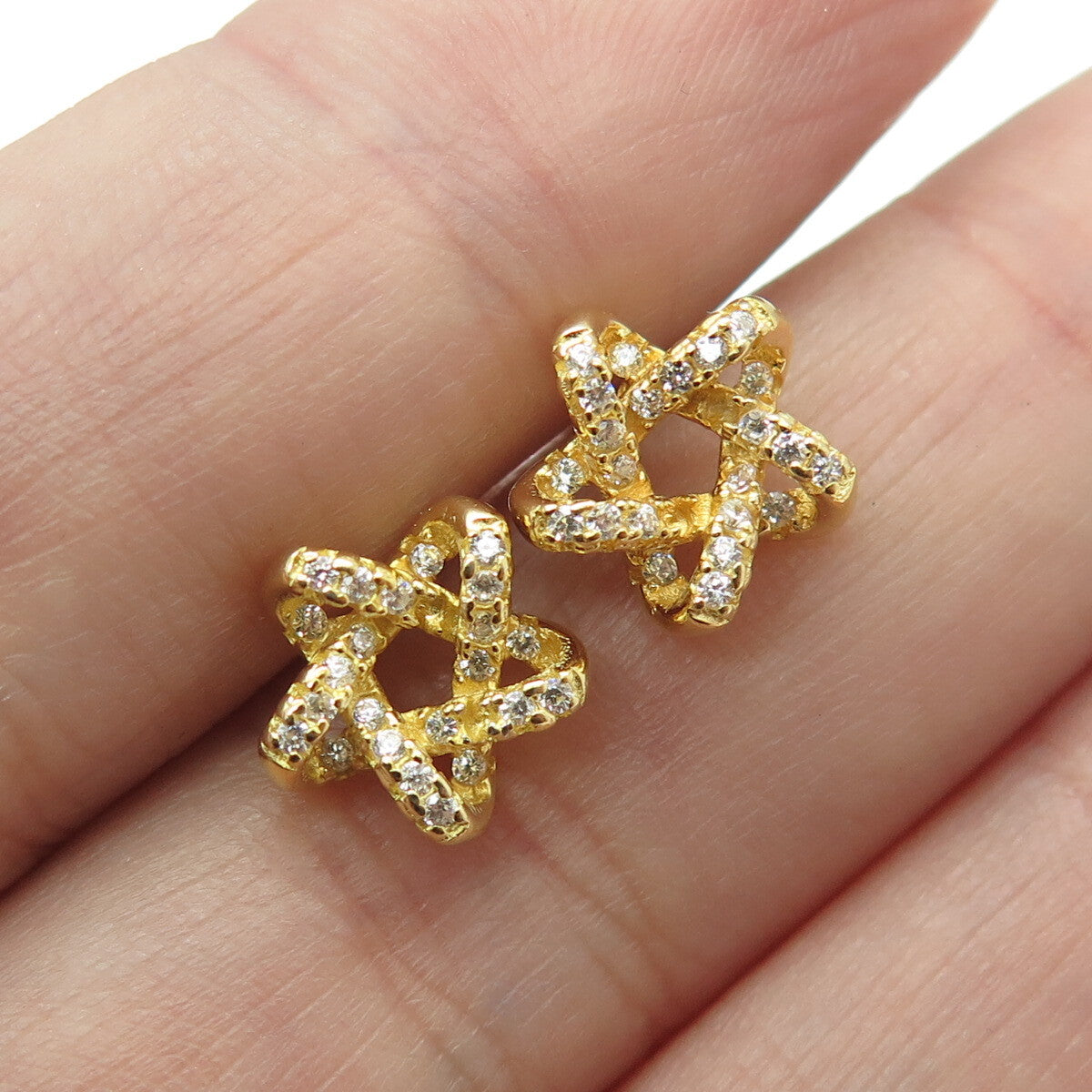 925 Sterling Silver Gold Plated Round-Cut C Z Star Stud Earrings