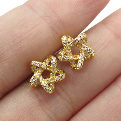 925 Sterling Silver Gold Plated Round-Cut C Z Star Stud Earrings