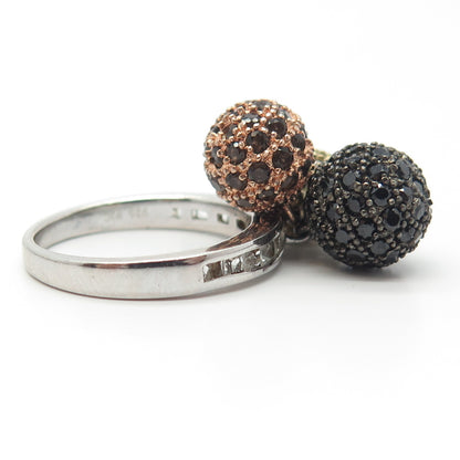 925 Sterling Silver 4-Tone Real Smoky Quartz Black Spinel Gem & C Z Ring Size 7