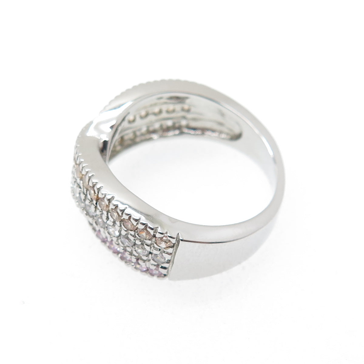 925 Sterling Round-Cut Lavender Champagne & White C Z Crisscross Ring Size 7