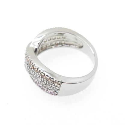 925 Sterling Round-Cut Lavender Champagne & White C Z Crisscross Ring Size 7