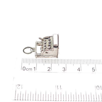 BEAU 925 Sterling Silver Vintage Cash Register Mini Movable 3D Charm Pendant