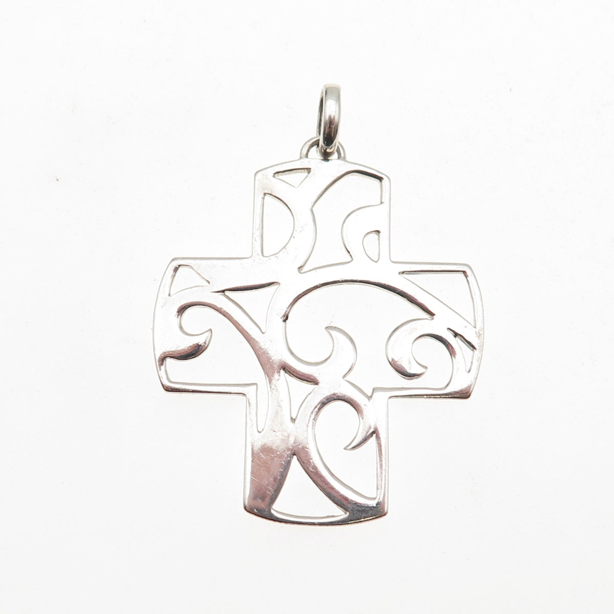 925 Sterling Silver Vintage Floral Ornate Cross Charm Pendant
