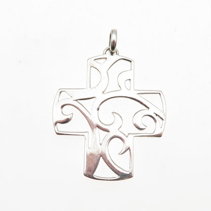 925 Sterling Silver Vintage Floral Ornate Cross Charm Pendant