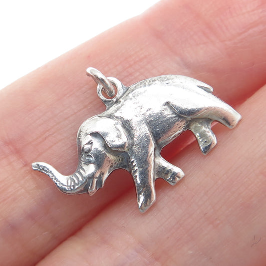 925 Sterling Silver Antique Art Deco Elephant Oxidized Minimalist Charm Pendant