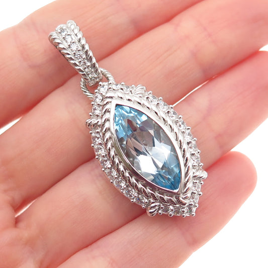 JUDITH RIPKA 925 Sterling Silver Real Marquise-Cut Blue Topaz & C Z Pendant