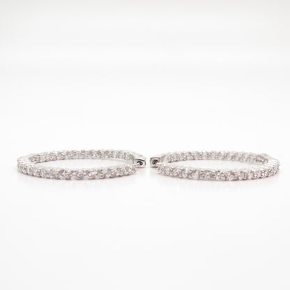 925 Sterling Silver Pave C Z Hoop Earrings
