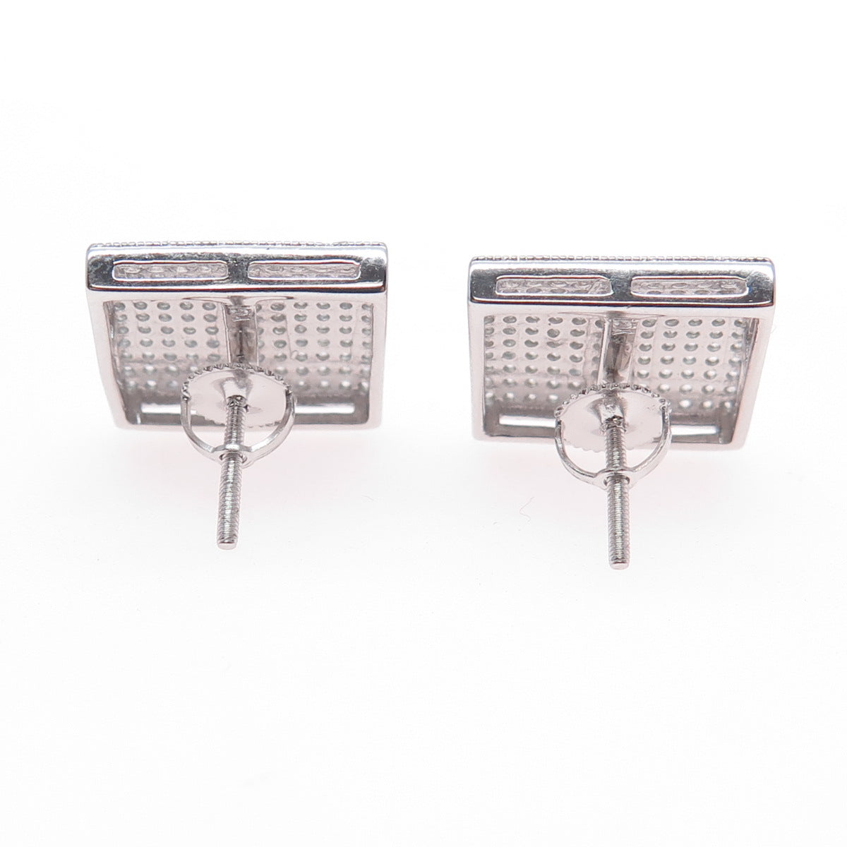 925 Sterling Silver Round-Cut C Z 15mm Square Stud Earrings