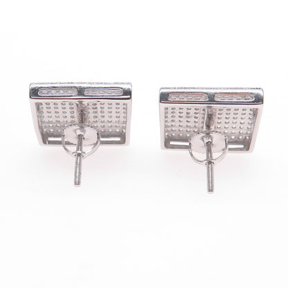 925 Sterling Silver Round-Cut C Z 15mm Square Stud Earrings