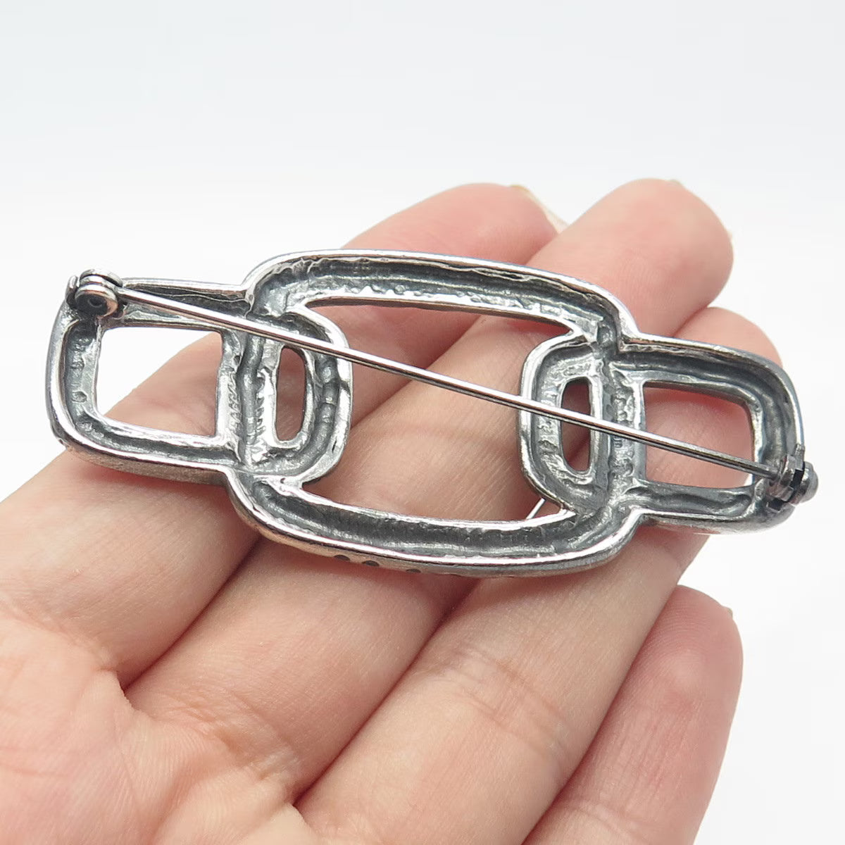 925 Sterling Silver Vintage Ornate Chain Link Pin Brooch