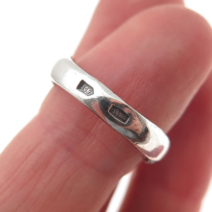 925 Sterling Silver Vintage European Modernist Ribbed Oxidized Ring Size 7