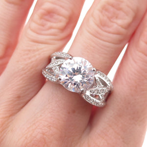 925 Sterling Silver Round-Cut C Z Engagement Ring Size 8.75