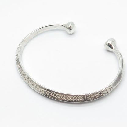 925 Sterling Silver Vintage Ornate Sun Tribal Adjustable Bracelet 6.5"