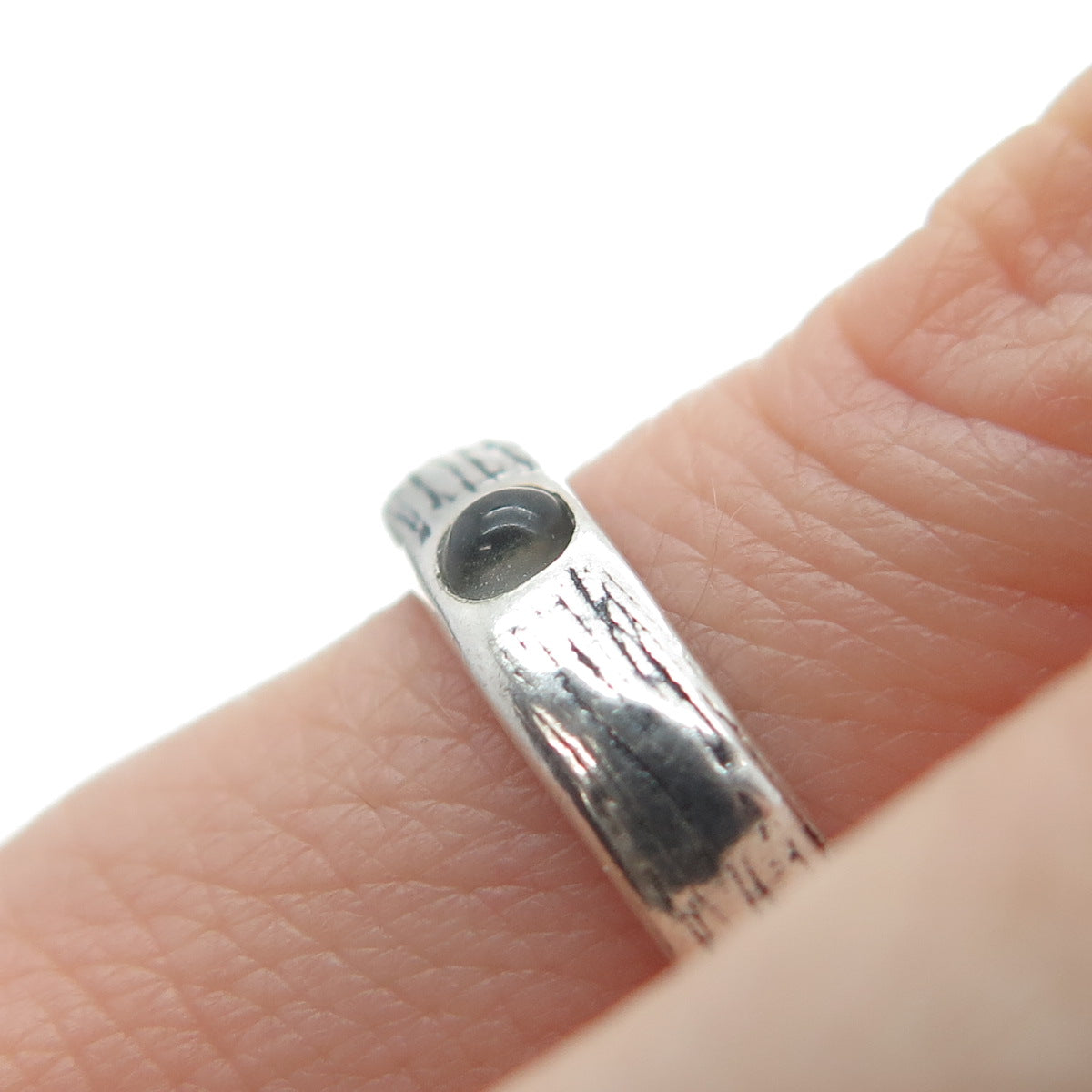SHUBE 925 Sterling Silver Vintage Glass Oxidized Band Ring Size 8.25
