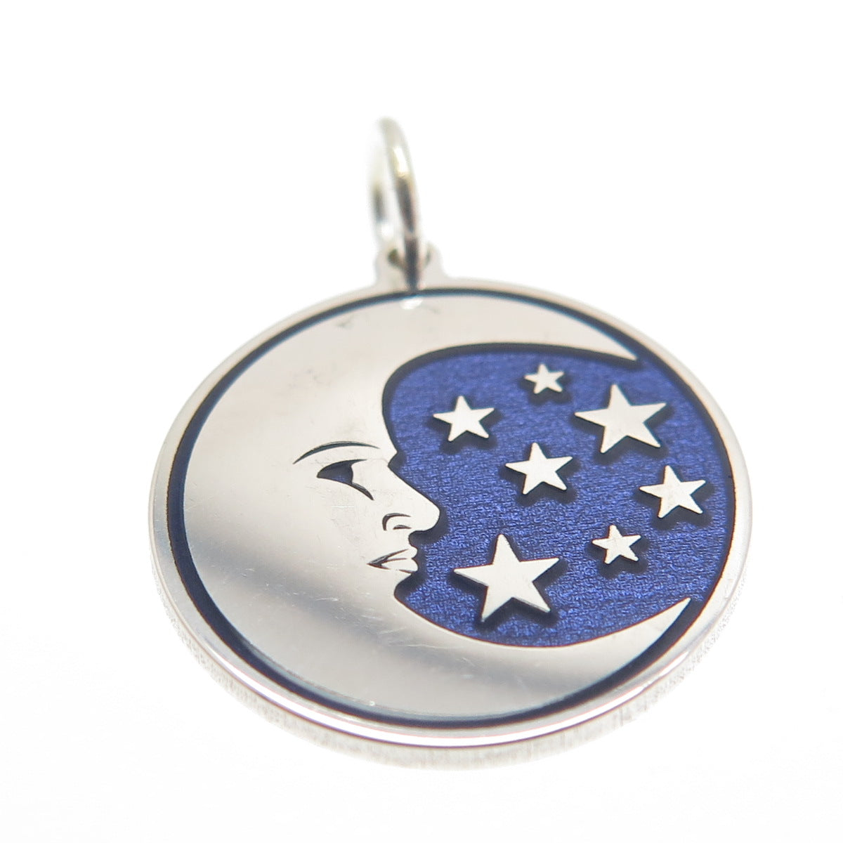 925 Sterling Silver Purple Enamel Crescent Round Tag Minimalist Charm Pendant