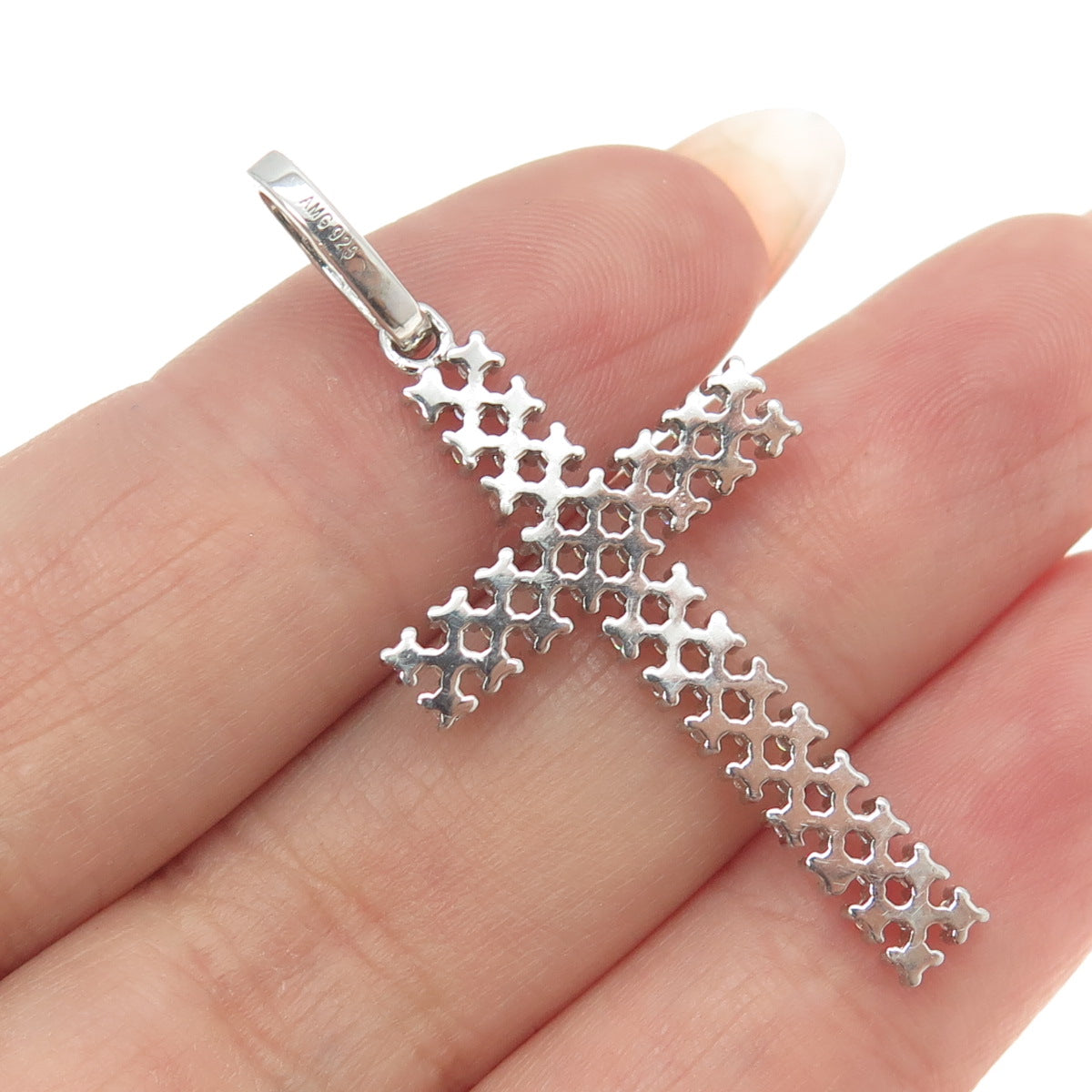 925 Sterling Silver Pave C Z Cross Pendant