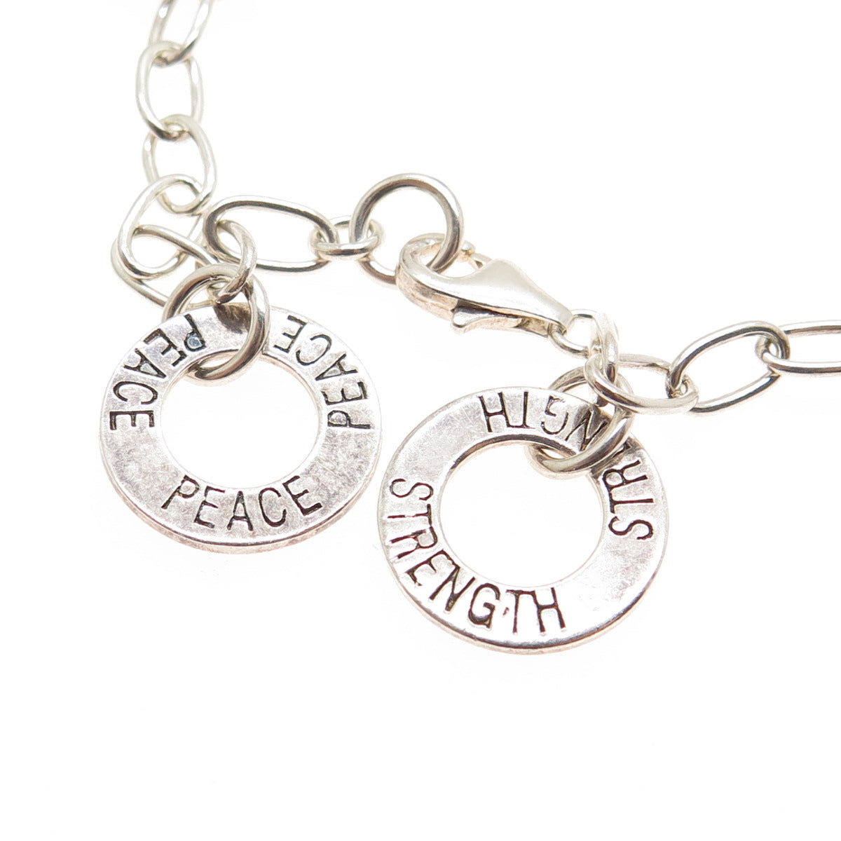925 Sterling Silver Vintage Love Peace Strength Passion Friendship Bracelet 7"