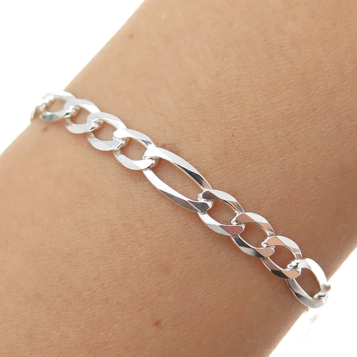 925 Sterling Silver Vintage Italy Figaro Link Bracelet 8"