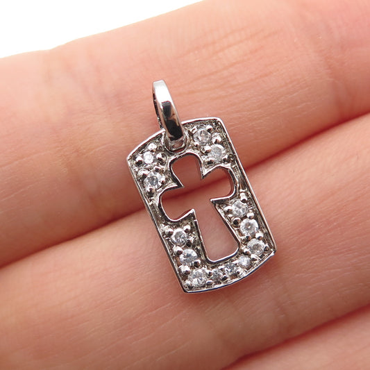 ANNIKA WITT 925 Sterling Silver Round-Cut C Z Cross Tag Mini Charm Pendant