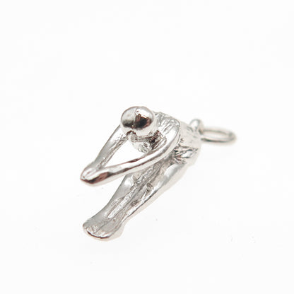 925 Sterling Silver Vintage Female Diver 3D Mini Charm Pendant