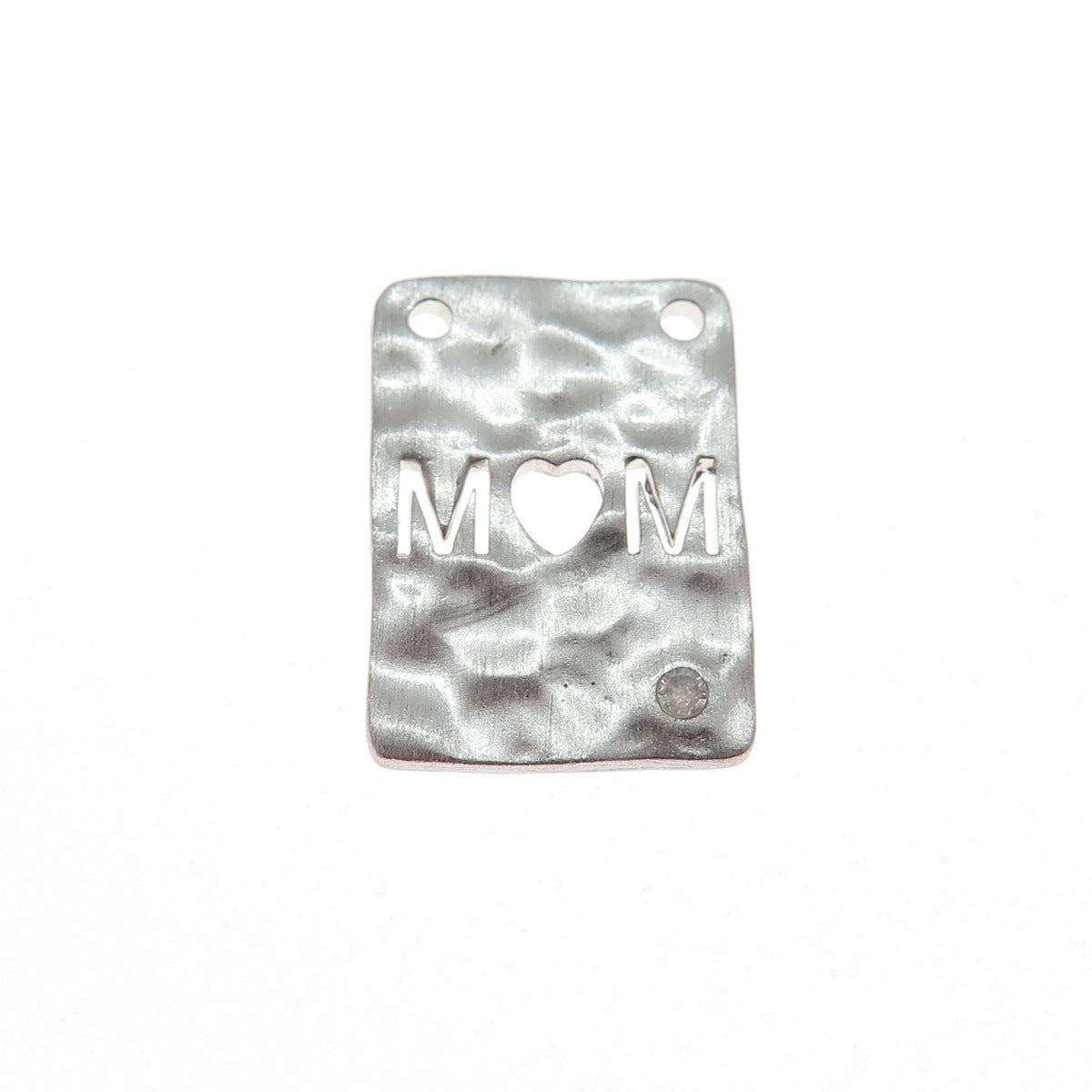 925 Sterling Silver Real Round-Cut Diamond Mom Heart Minimalist Slide Pendant
