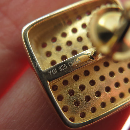 925 Sterling Silver Gold Plated Heart-Cut C Z Cushion Stud Earrings