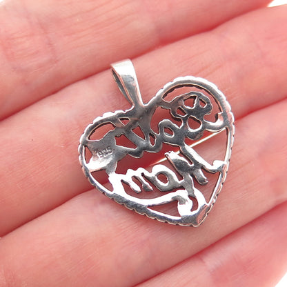 925 Sterling Silver Vintage Best Mom Heart Oxidized Charm Pendant