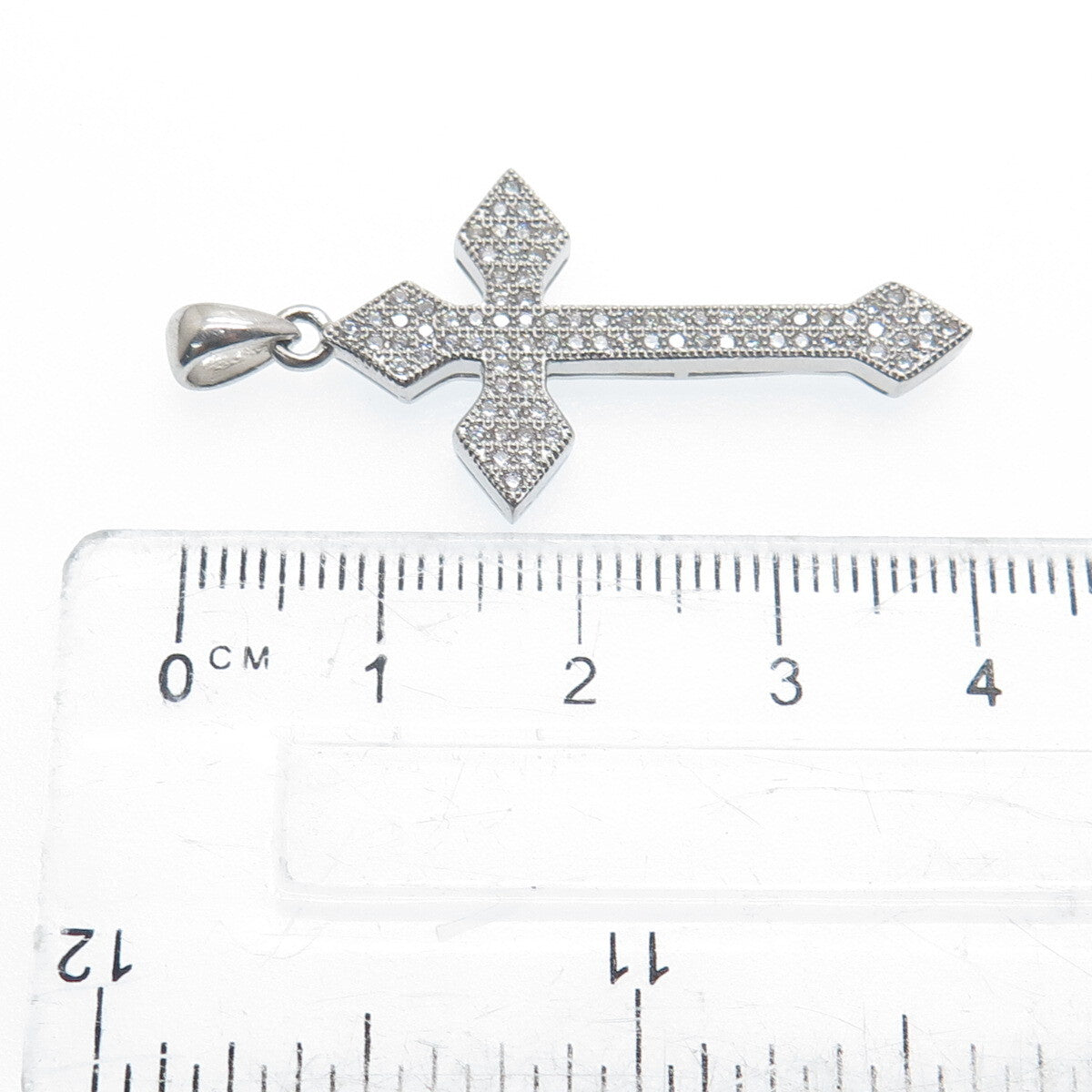 925 Sterling Silver Round-Cut C Z Sparkle Cross Religious Charm Pendant