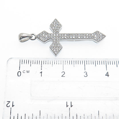925 Sterling Silver Round-Cut C Z Sparkle Cross Religious Charm Pendant