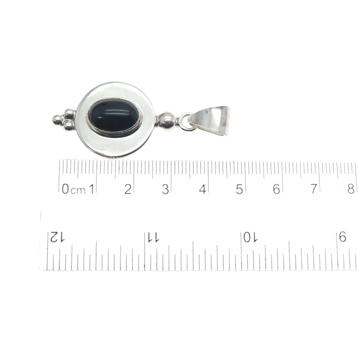925 Sterling Silver Vintage CII Mexico Real Black Onyx Modernist Charm Pendant