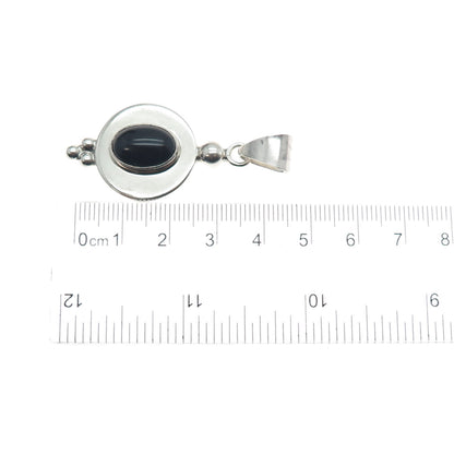 925 Sterling Silver Vintage CII Mexico Real Black Onyx Modernist Charm Pendant